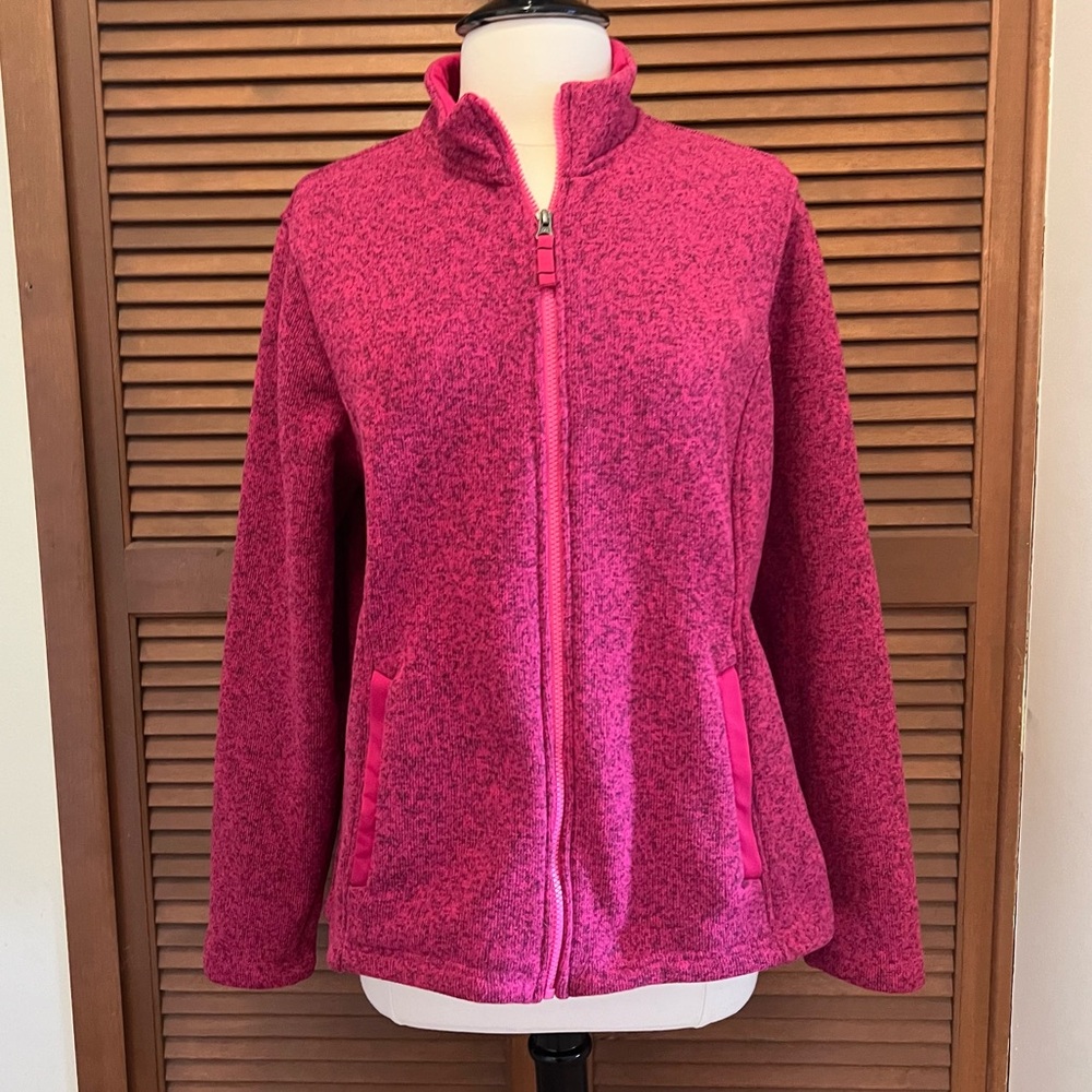 Lands End Women's marled Pink Black Fleece Jacket XL 18